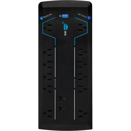 ELAC ProteK - 12 Outlet Smart Surge Protector with Alexa and Google Assistant Compatibility - Black