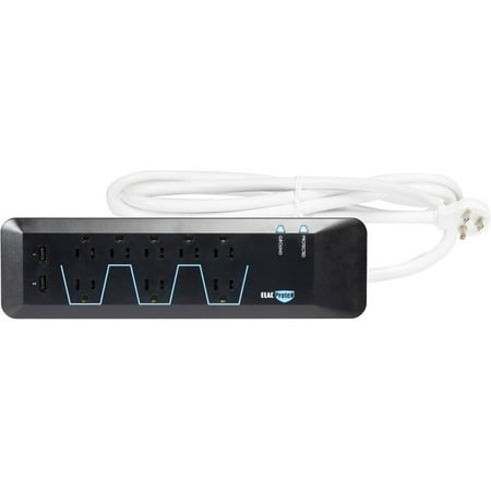 ELAC ProteK - 8 Outet Surge Protector with Dual USB - Black