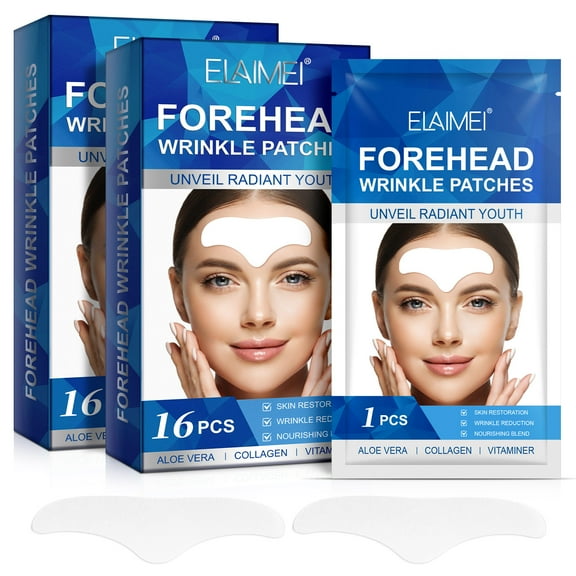 Elaimei 16Pcs Forehead Wrinkle Pat-ches,Anti-Aging Wrinkle Pat-ch to Reduce Dry Lines and Fine Lines,Nourishes for Radiant Skin(2 Pack)