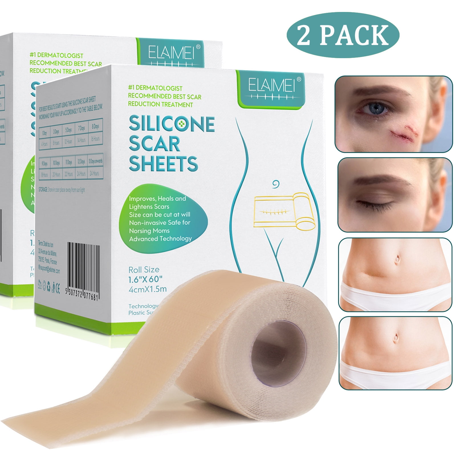 Elaimei 2 Pack 60inch Silicone Scar Sheets Silicone Tape for Scars Removal