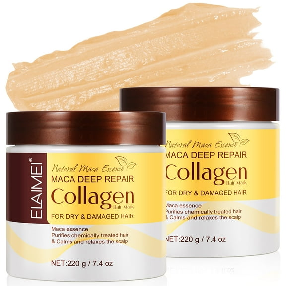 Elaimei (2 Pack) Maca Deep Repair Collagen Hair Mask,Deep Repair Moisturising Conditioner for Dry & Damaged Hair,All Hair Types,220ml /7.4 fl.oz