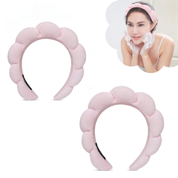 Elaimei 2 Pcs Spa Headbands,Hair Band for Washing Face,Makeup,Shower,Sport,Cotton Headband Women Hair Accessories-Pink