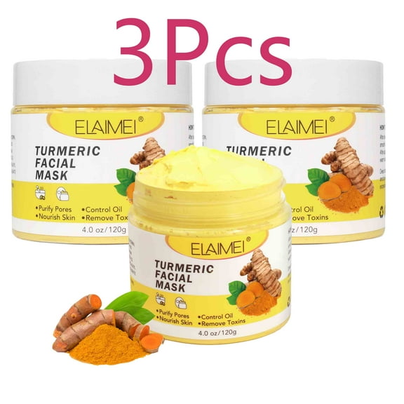 Elaimei 3-Pack Turmeric Clay Mask,Vitamin C Brightening Clay Mask for Face, Help Purify Pores/Control Oil