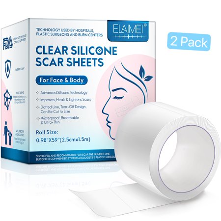 Elaimei Clear Silicone Scar Sheets,Medical -Grade Scar Tape,For Face & Body,2 Pack(0.98"X59")