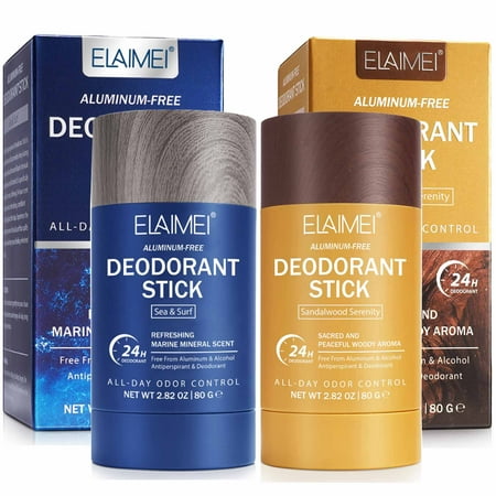 Elaimei Deodorant for Men, Sea Mineral & Sandalwood Scent (2 Pack Set) - Antiperspirant & Deodorant Stick - Aluminum Free - Perfume Grade Fragrance