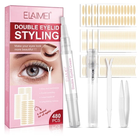 Elaimei Double Eyelid Tape with Eyelid Styling Cream, Invisible - Waterproof - Long Lasting, Corrects Single/ Sagging Eyelid Stickers,Instant Eye Lift Strips