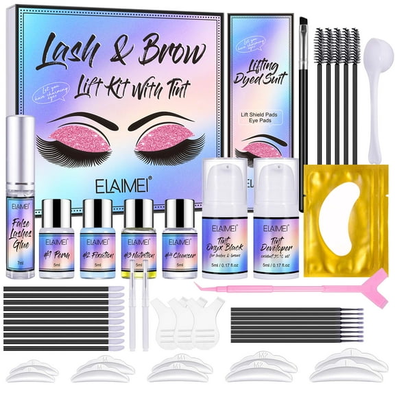 Elaimei Eyelash & Eyebrow Perming Lift Kit with Tint Set, Professional lash Extensions, Semi-Permanent Curler and Fuller for Lash and Brow