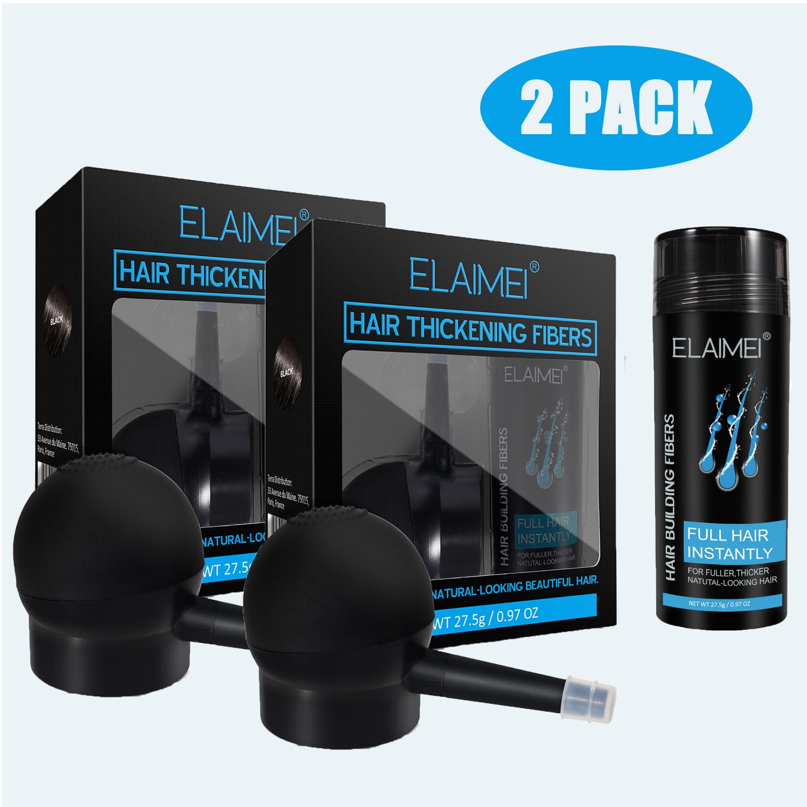 Elaimei Hair Building Fiber Black with Spay Pump for Thinning Hair