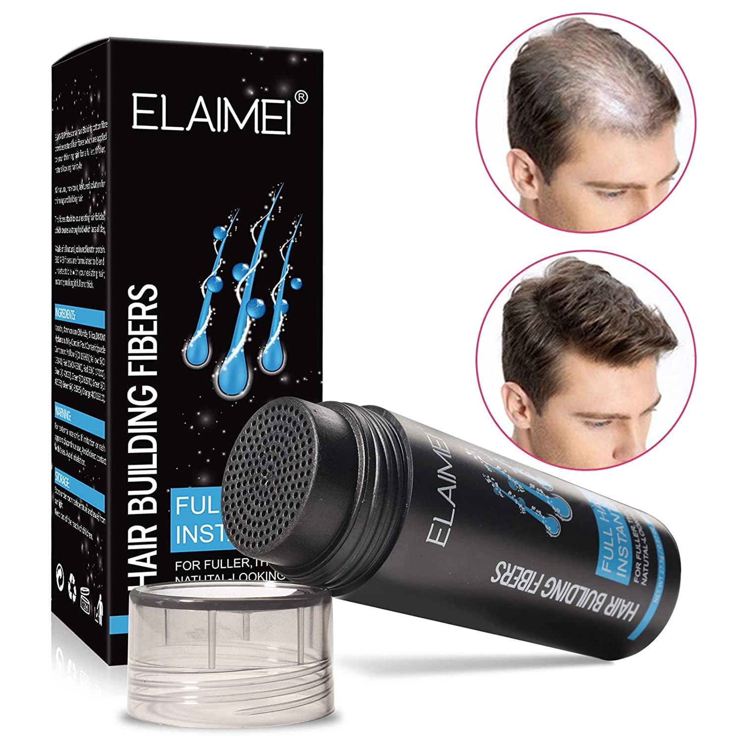 Elaimei Hair Building Fiber Hair Thickening Fibers, Dark Brown