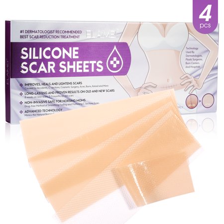 Elaimei Medical Scar Sheet 4 Reusable Scar Removal Treatment for Injury Burns C-Section, 5.9"x1.6"