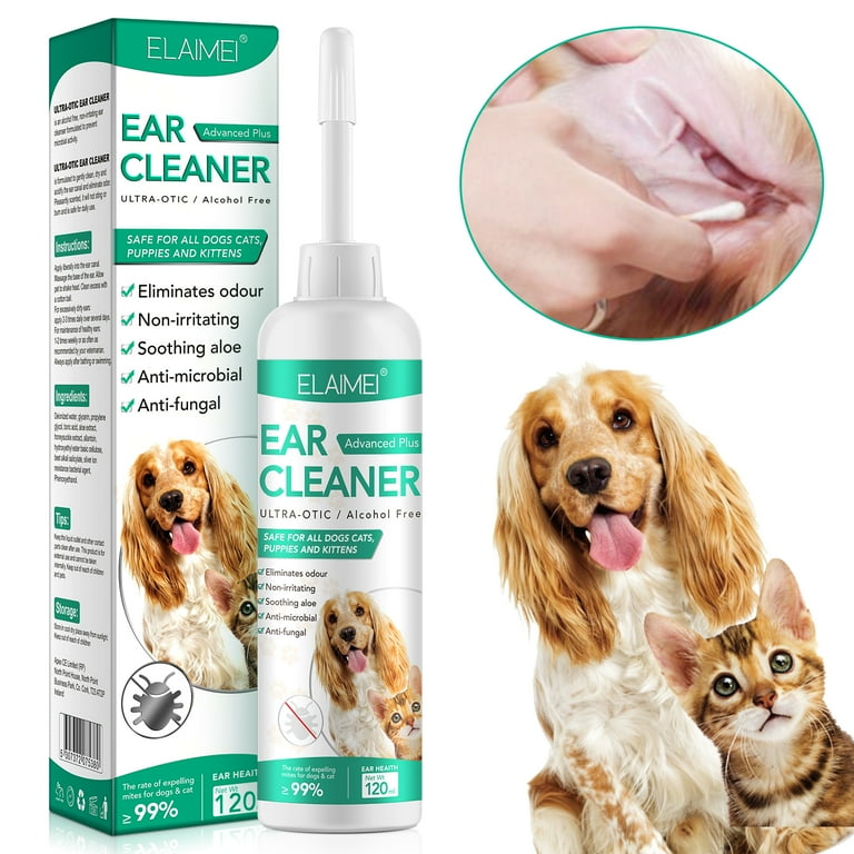 Elaimei Pet Ear Cleaner Contains Aloe Vera Extract Helps Clean Earwax Suitable for Cats and Dogs 120ml