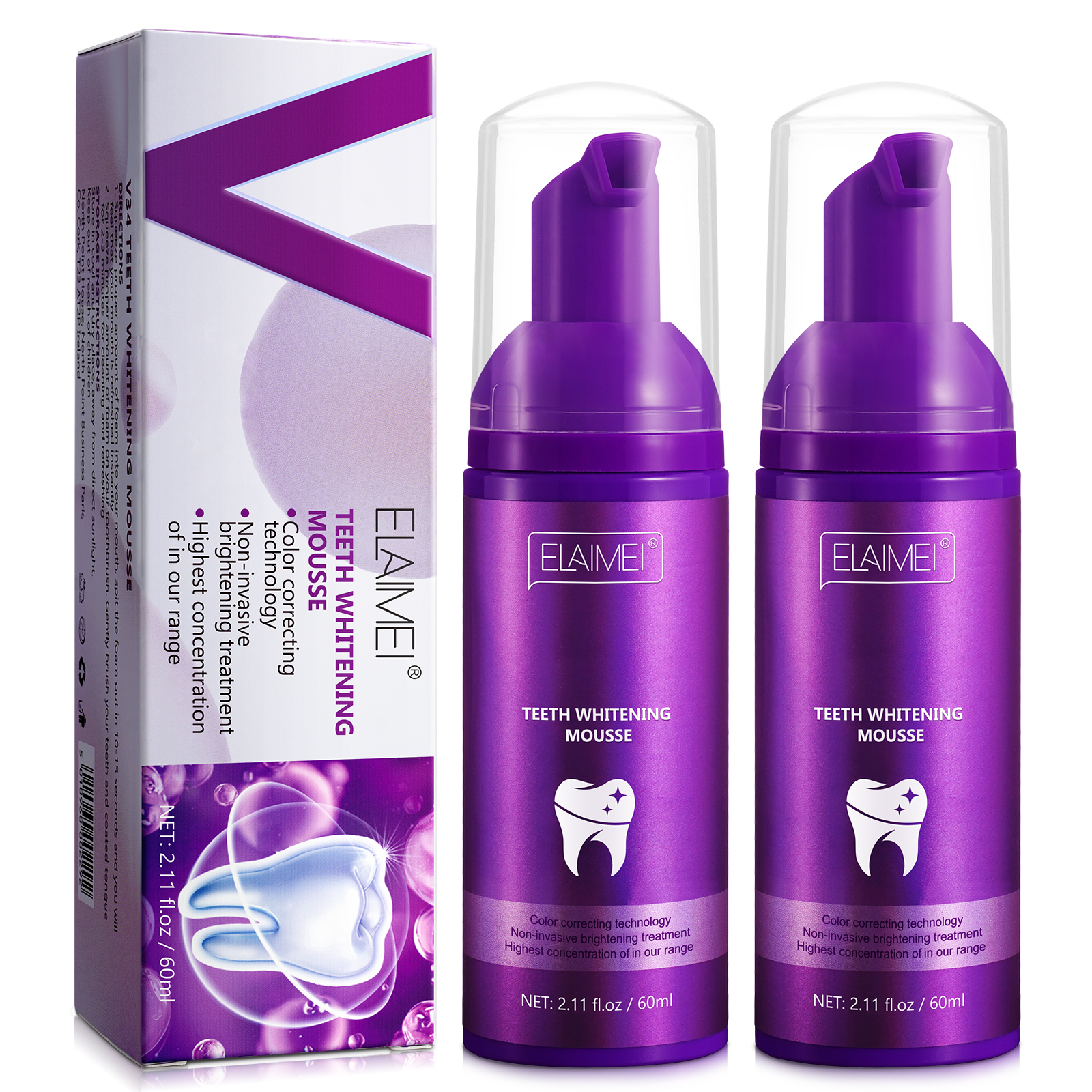 Elaimei Purple Toothpaste for Teeth Whitening Color Corrector