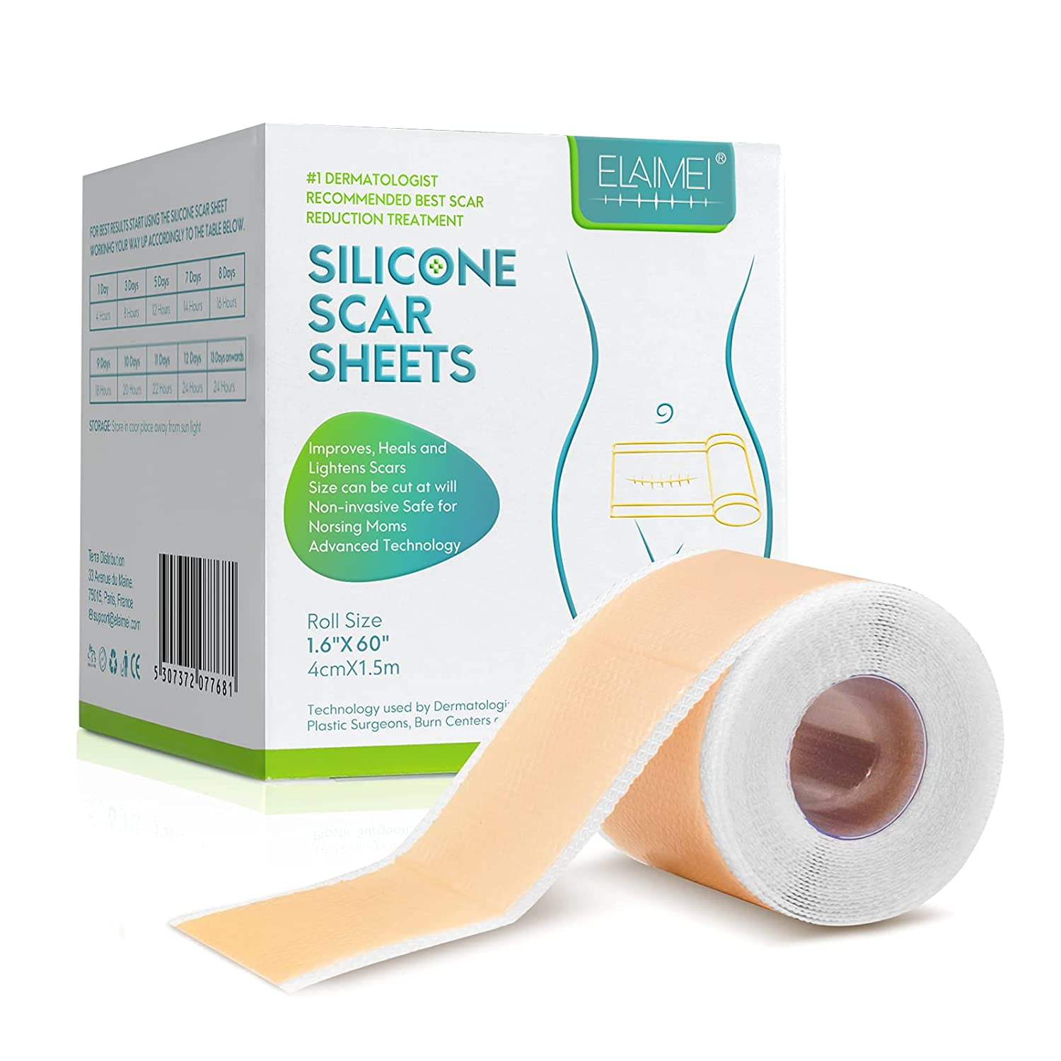 Valleylux Silicone Scar Tape Roll(1.5M),Medical-Grade Silicone Scar  sheets,Scar Sheets For Surgical Scars