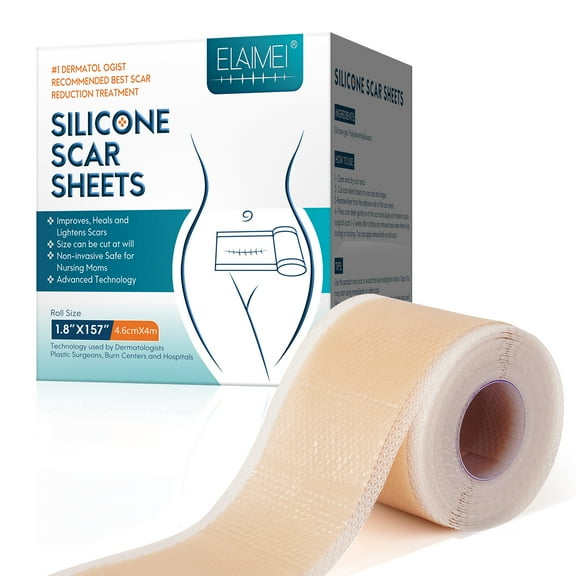 Elaimei Silicone Scar Sheets (1.86” x 157” Roll-4M), Silicone Scar Tape Roll, Reusable, for C-Section, Surgery, Burn, Keloid, Acne et 1 Pack