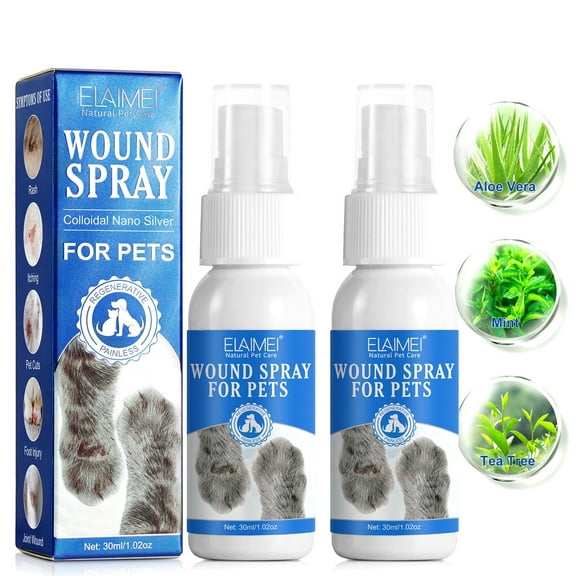 Elaimei Wound Spray for Pet with Colloidal Silver and Aloe,30ml*2 Wounds and Skin Care for Dogs & Cats, Helps with Rashes, Hot Spots, Scratching, Itch, Skin Irritation, Bites & Burns