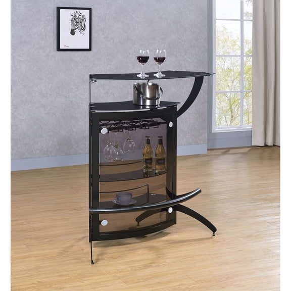 Elaina Black Home Bar with 2 Shelves and Wine Rack, 41.5 Inch