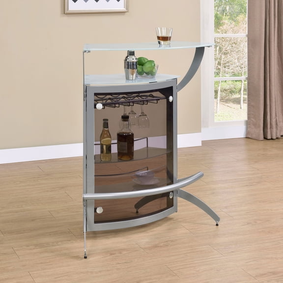 Elaina Silver Home Bar with 2 Shelves and Wine Rack, 41.5 Inch