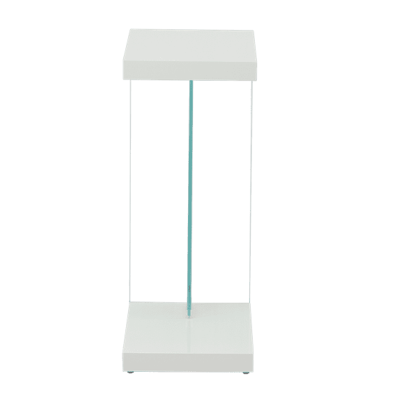 Elaina White Acrylic & Tempered Glass Chair Side End Table - Space-Saving Sofa C-Table for Living Room, Modern Glossy Finish