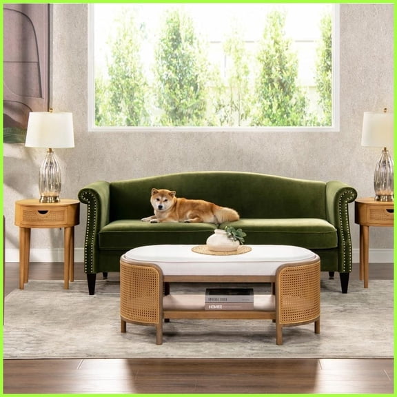 Elaine 77" Olive Green Camel Back Small Space Sofa with Long-Lasting Performance Velvet Upholstery