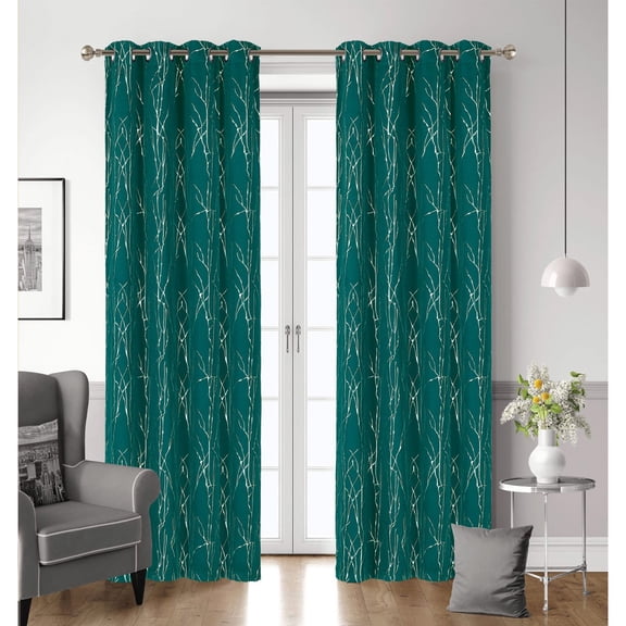 Elaine Embossed Metallic Room Darkening Grommet Window Panel, Huntergreen, 54x90 Inches