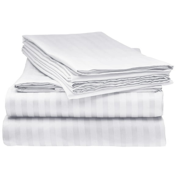 Elaine Karen 1800 Series - Soft Brushed Microfiber - Striped KING Bed Sheet Set, White