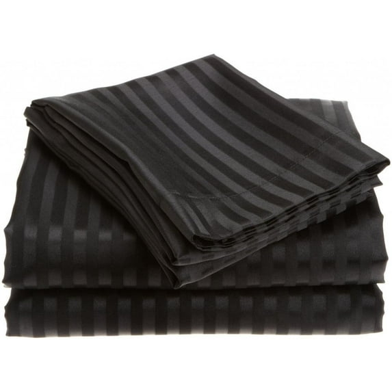 Elaine Karen 1800 Series - Soft Brushed Microfiber - Striped QUEEN Bed Sheet Set, Black