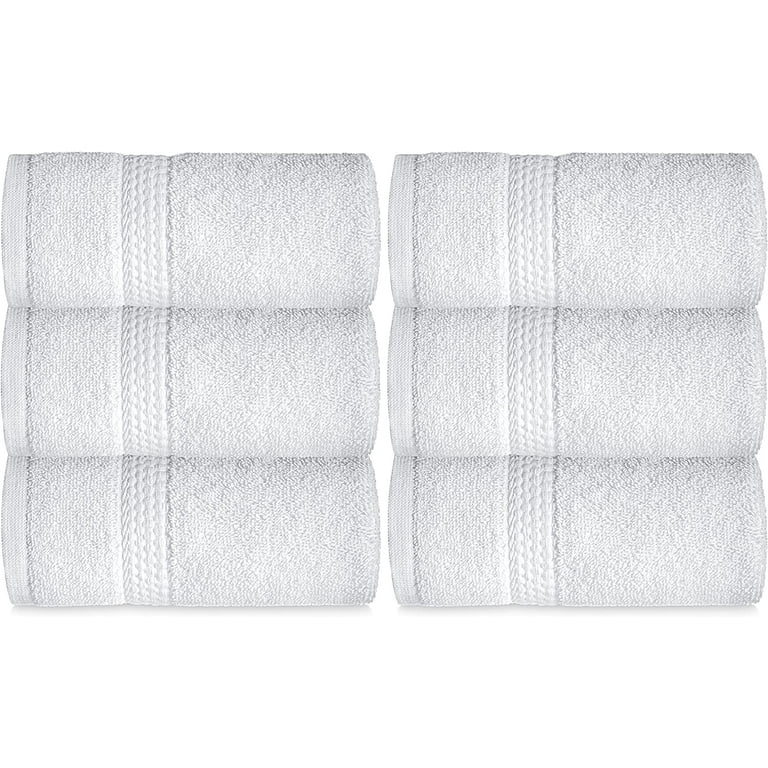 COTTON CRAFT Ultra Soft 6 Pack Hand Towels 16x28 White Weighs 6 Ounces Each  - 100% Pure Ringspun Cotton - Luxurious Rayon Trim - Ideal for Everyday