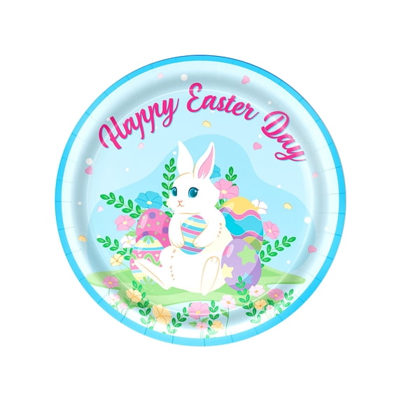 Elainilye 10Pcs Easter Paper Plates Bunny and Egg Themed Party Tableware Disposable Dinnerware for Easter Celebration Party Supplies (9" Plates)
