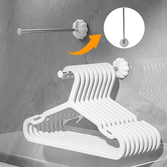 Elainilye 2 Pack Telescopic Clothes Hanger Storage Rack Non-Punching Wall Mounted Hanger Organizer for Balcony Bathroom Space Saving Folding Hanging Hook