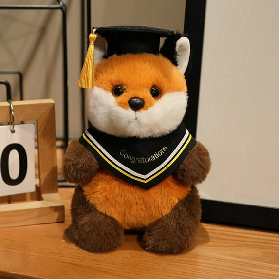 Elainilye 2025 Graduation Plush Fox, Class Of 2025 Graduation Doll Gift, Congrats Grad Keepsake Cotton Toy, Stuffed Doll With Graduation Cap & Sash for Grad Party Decoration