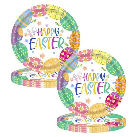 Elainilye 20PCS Easter Plates, Disposable Paper Plates, Happy Easter Design, for Spring Party Dinner, Holiday Decorations and Buffet Settings (9")