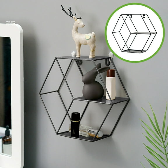 Elainilye 3-Tier Metal Wall Mounted Floating Shelf, Rustic Hexagonal Storage Display Rack, Wall Hanging Geometric Shelf Home Decor for Living Room, Bedroom, Bathroom, Office, Kitchen