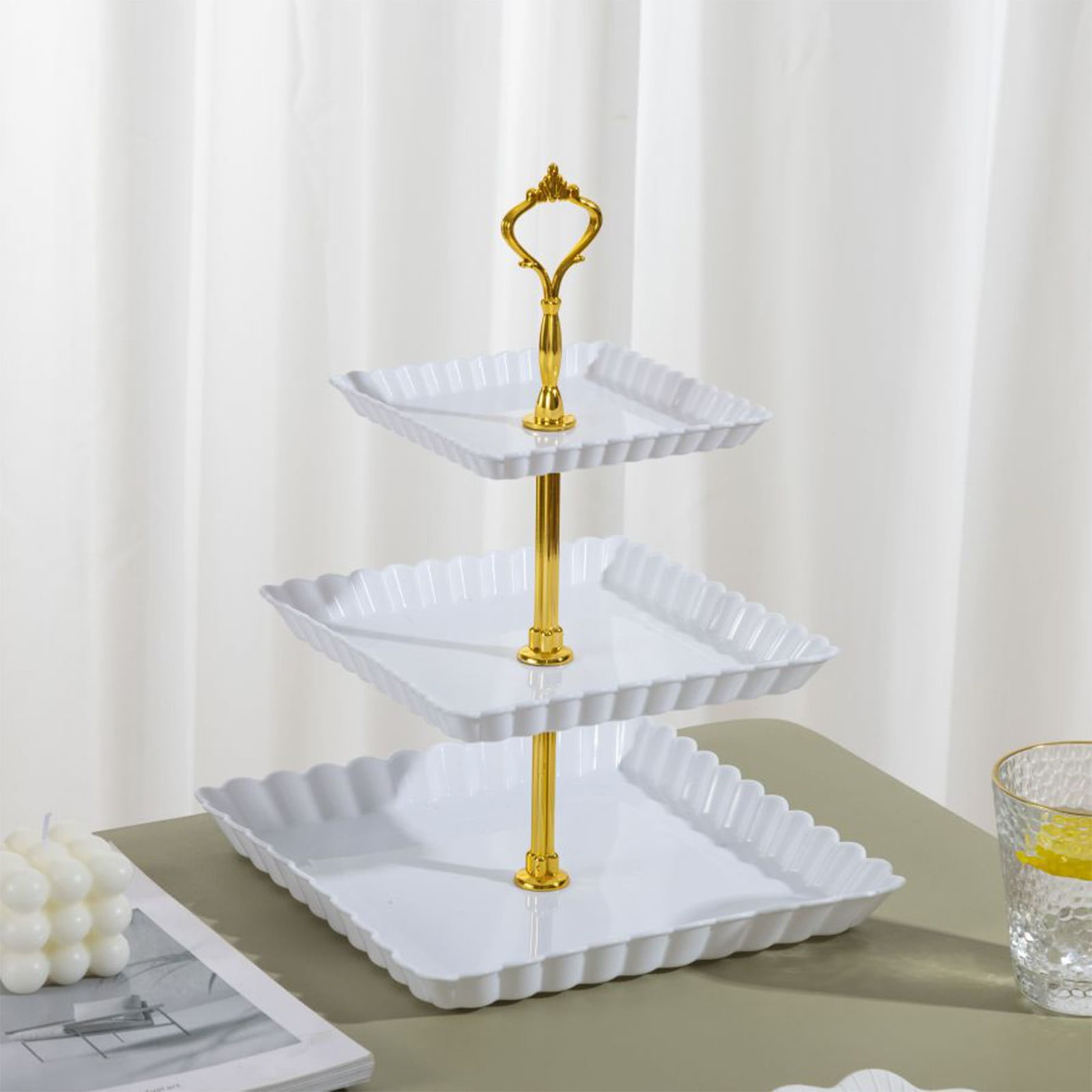 Elainilye 3-Tier Serving Stand, 12 Inch Chrome Metal Dessert Tray with ...