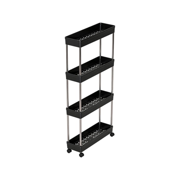 Elainilye 4 Tier Slim Storage Cart,Rolling Storage Cart,Narrow Shelf,Bathroom Rack,Mobile Shelving Unit Organizer for Kitchen, Bathroom, Laundry Room, Black