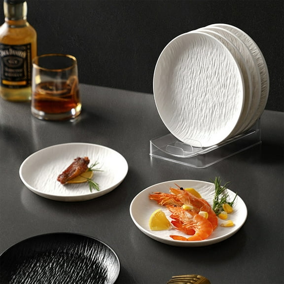 Elainilye 4Pcs Plastic Serving Trays with Holder, Reusable Dessert Plates, Dinner Trays for Serving Food and Pantry, Platters for Snacks Fruit Cookies Dessert Bone, Round Tray