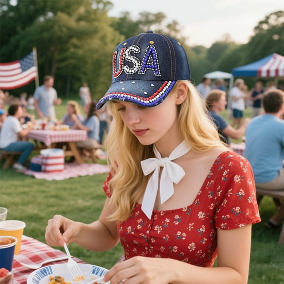 Elainilye 4th of July Baseball Cap Patriotic Independence Day Hat with Adjustable Strap, Stars & Stripes Design Unisex Summer Hat for Outdoor Celebrations, Parades, Festive Party Accessories