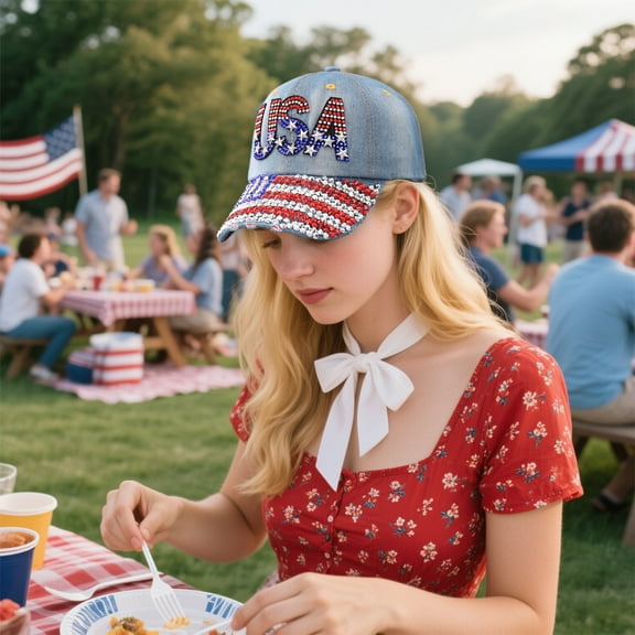 Elainilye 4th of July Baseball Cap Patriotic Independence Day Hat with Adjustable Strap, Stars & Stripes Design Unisex Summer Hat for Outdoor Celebrations, Parades, Festive Party Accessories