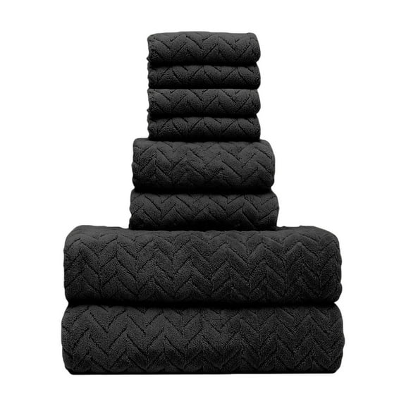 Elainilye 8-Piece Bath Towel Set, Ultra Soft & Absorbent - Includes 4 Square Towels, 2 Bath Towels & 2 Washcloths for Bathroom Spa Hotel Home Use, Black