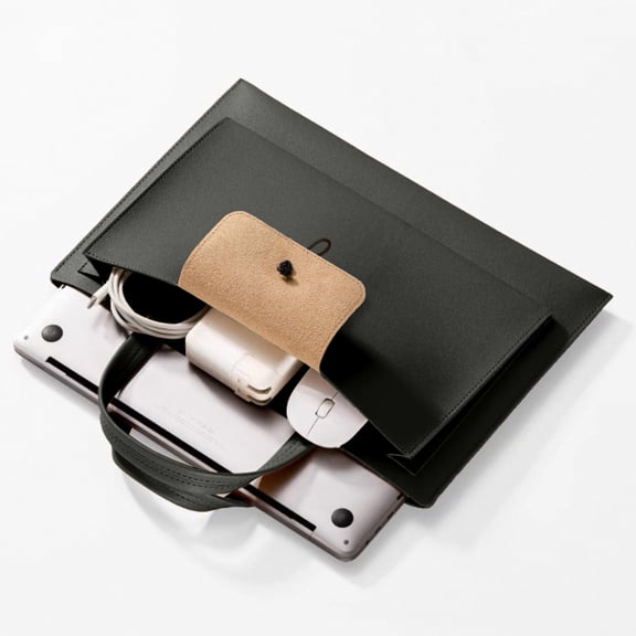 Elainilye A4 File Folder Waterproof Leather Document Case with Removable Hand Strap for 13-14 Inch Laptop Bag Document Storage Holder Pouch Organizer