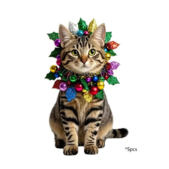 Elainilye Acrylic Hanging Ornaments, 2D Flat Cute Spotted Cats Christmas Decor, Set of 5 for Home Office Car Window, Holiday Themed Decoration for Tree Wall, Durable and Lightweight