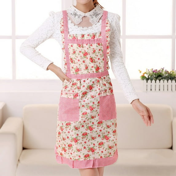 Elainilye Adjustable Cross-Back Chef Apron with Pockets, Floral Pattern Kitchen Cooking Smock, Protective Bib Apron for Baking, Grilling, Restaurant Work