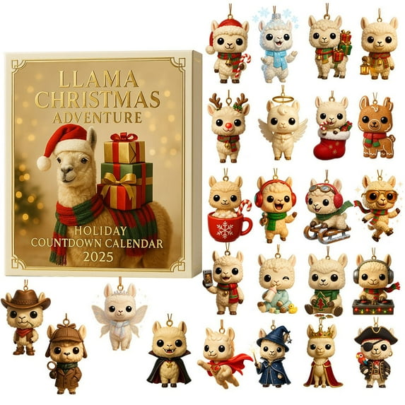 Elainilye Alpaca Advent Calendar 2025 24 Days Christmas Countdown with 2D Cute Alpaca Ornaments for Animal Lovers Holiday Collectible Gifts
