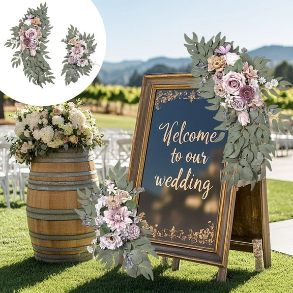 Elainilye Arch-Shaped Welcome Floral Display Set, Wedding Entrance Decor Combo with Photobooth Backdrop, Event Venue Ornamentation Package