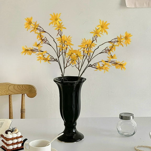 Elainilye Artificial Mandarin Orchid Floral Arrangement, Silk Violet Daisy Centerpiece for Table Decor, Realistic Fake Flowers for Living Room, Coffee Table, Photo Studio Props