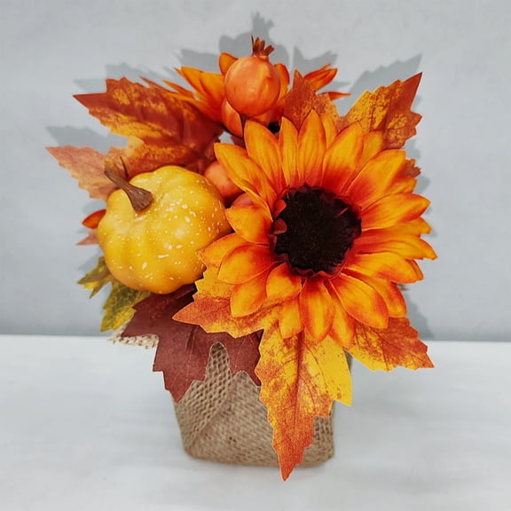 Elainilye Artificial Sunflower Pumpkin Decor for Fall Thanksgiving Halloween Scene Tabletop Decoration Home Party Ornaments