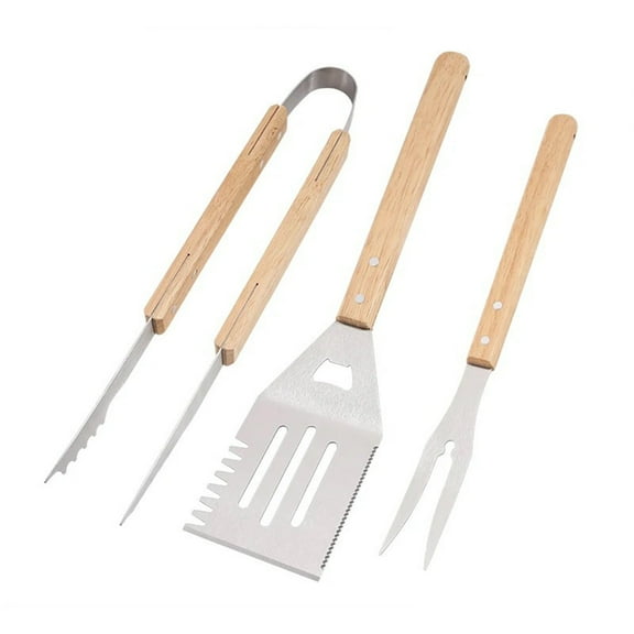 Elainilye Barbecue Grilling Utensils Set Of 3, Stainless Steel BBQ Utensil Tools with Wood Handle, Fork, Slotted Turner & Barbecue Tongs Grill Kit, BBQ Accessories for Outdoor Camping Party