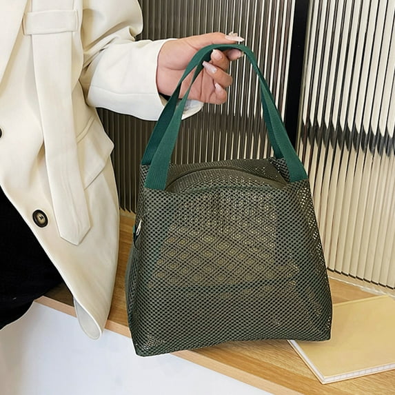 Elainilye Beach Bags for Women, Summer Travel Mesh Tote Bag Clear Shoulder Bag Crossbody Travel Beach Bag Handbag Summer Beach Purse, Army Green