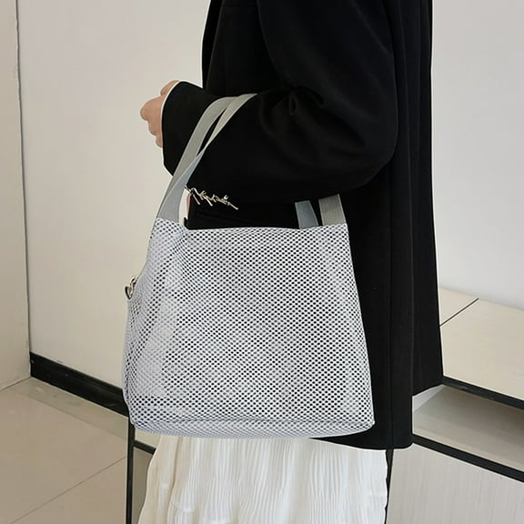 Elainilye Beach Bags for Women, Summer Travel Mesh Tote Bag Clear Shoulder Bag Crossbody Travel Beach Bag Handbag Summer Beach Purse, Gray