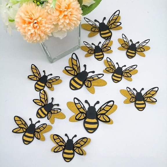 Elainilye Bee Wall Decals 12Pcs Double Layer Removable Stickers for Party Birthday Wedding Shower Room Home Kitchen Decor DIY