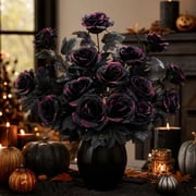 Elainilye Black Roses Artificial Flowers, Bouquet Gothic Romance Fake Flower for Gothic Decor, Halloween, Wedding